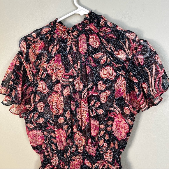 MISA Los Angeles‎ Azura Flutter-Sleeve Floral Midi Dress medium floral pink blue - Picture 6 of 16